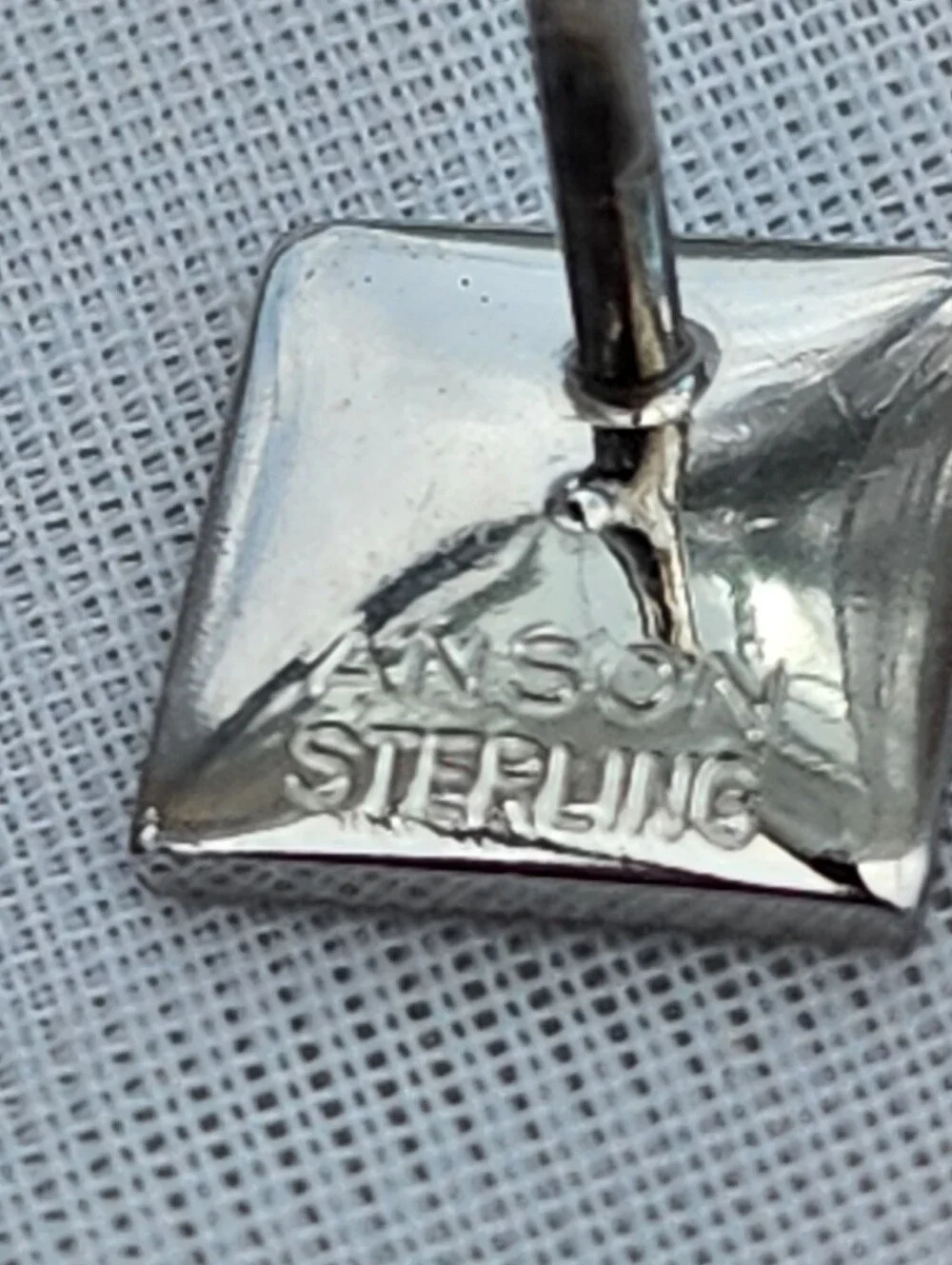 Vintage MCM Atomic Sterling Tie Tack Square Starburst Anson Small Stone Center